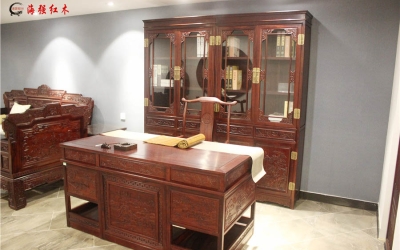 山水雕花書(shū)柜書(shū)桌